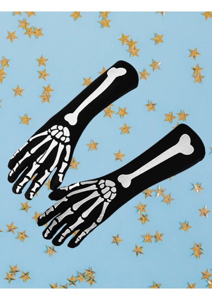 Halloween Cadılar Bayramı İskelet Dekorlu Eldiven Pari Korku Kostümü modelleri