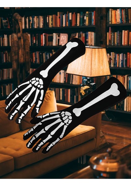 Halloween Cadılar Bayramı İskelet Dekorlu Eldiven Pari Korku Kostümü fırsatları