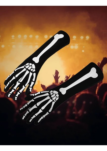 Halloween Cadılar Bayramı İskelet Dekorlu Eldiven Pari Korku Kostümü indirimleri