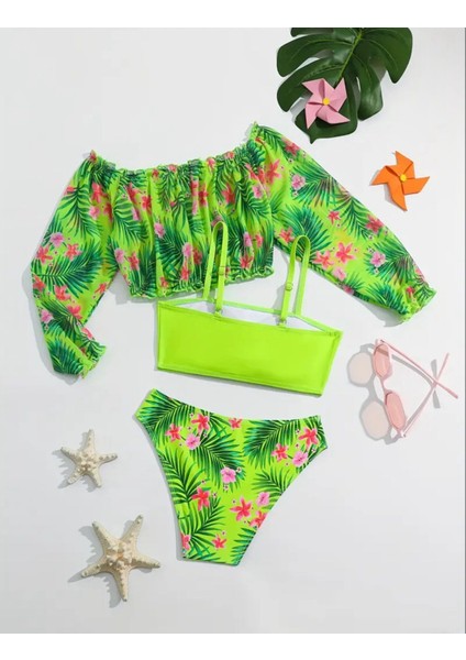 Yeşil Çiçekli Bikini Mayo Büstiyer Bluz Takımı fiyatları