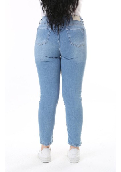 Kadın Büyük Beden Mavi, Yüksek Bel Likralı 5 Cep Kot Pantolon fırsatları