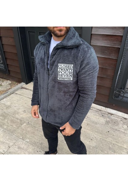 Erkek Polar Fermuarlı Sweatshirt – Kapüşonsuz, Cepli, Yumuşak Dokulu, Oversize Rahat Kalıp, Kışlık Sıcak Tutan Fermuarlı Üst - Füme fırsatları