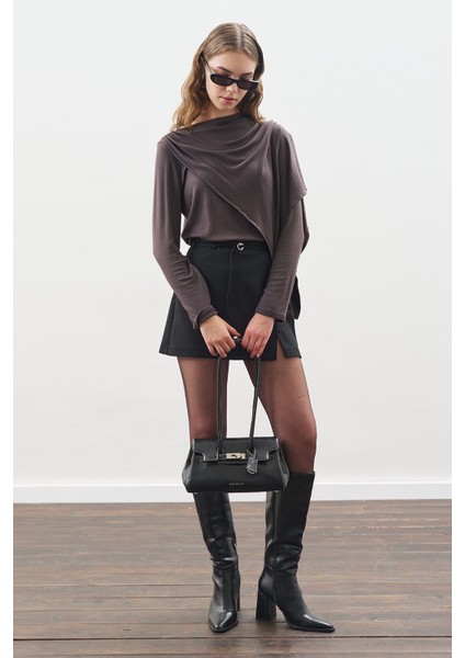 Şal Detaylı Dökümlü Bluz Antrasit