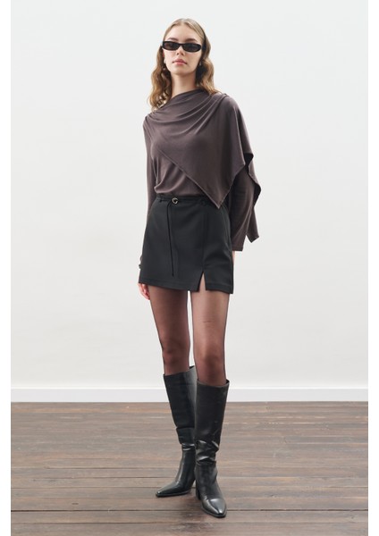 Şal Detaylı Dökümlü Bluz Antrasit modelleri