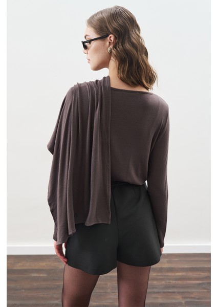 Şal Detaylı Dökümlü Bluz Antrasit