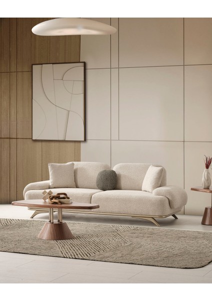 Nesta Sırt Mekanizmalı Üçlü Kanepe & 3'lü Koltuk - Krem