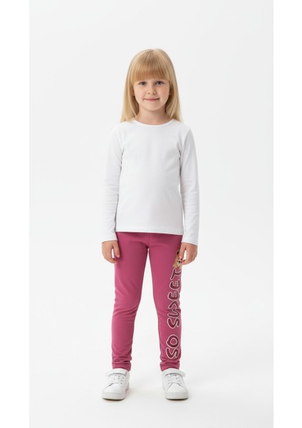 Ayıcık ve Yazı Baskılı Şardonlu Kız Çocuk Tayt