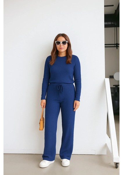 Kadın Fitilli Uzun Kollu Esnek Palazzo Paça Alt Üst Takım