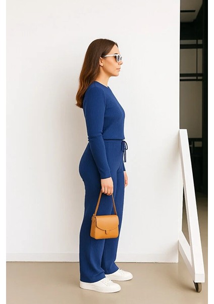 Kadın Fitilli Uzun Kollu Esnek Palazzo Paça Alt Üst Takım modelleri