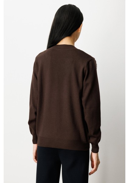 Kadın Yaka Şerit Kırçıllı Triko Kazak 65321 Kahverengi fırsatları