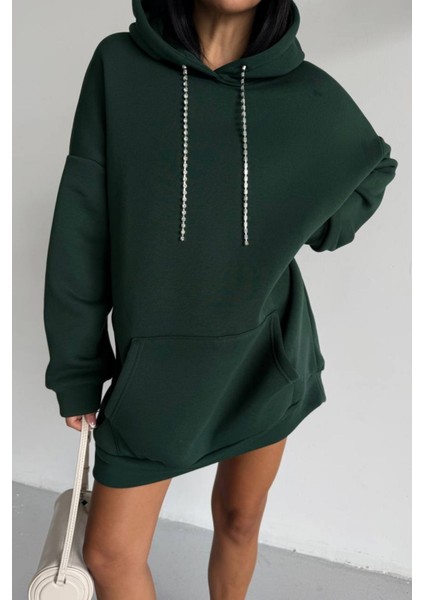 Kadın Kapüşonlu Taş Detaylı Sweatshirt Elbise fiyatları