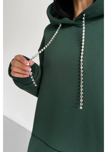 Kadın Kapüşonlu Taş Detaylı Sweatshirt Elbise modelleri