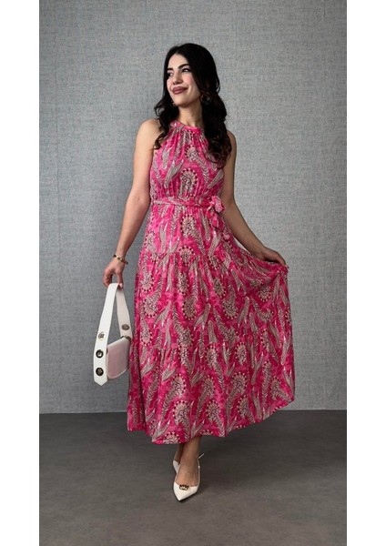 Kadın Omuzlardan Açık Boyundan Geçmeli Desenli Süprem Bluz