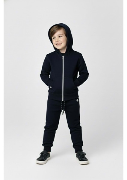 Erkek Çocuk Fermuar Kapamalı Kapüşonlu Mevsimlik Eşofman Takımı M00765