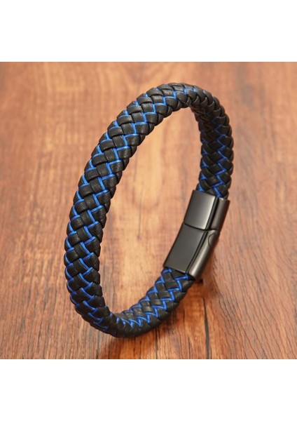 Mavi Siyah Deri Örgü Çelik Bileklik 9593B4D3 indirimleri