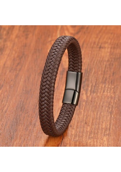 Kahve Deri Örgü Çelik Bileklik 9593B4D5 fiyatları