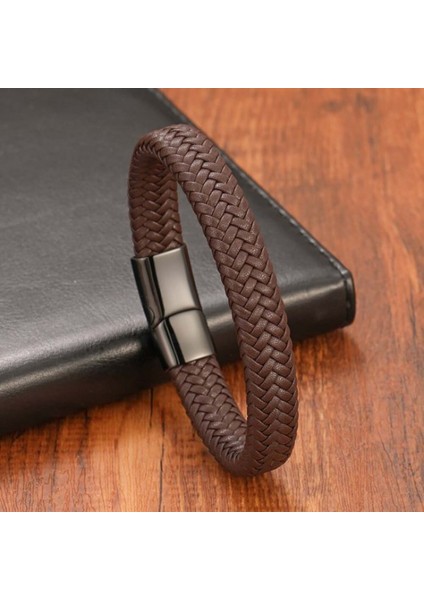 Kahve Deri Örgü Çelik Bileklik 9593B4D5 fırsatları