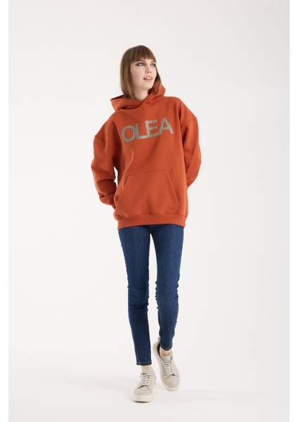 Kadın Kabartma Baskılı Oversize Sweatshirt