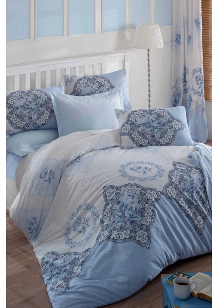 Çift Kişilik Ranforce Nevresim Takımı &AMP;#37;100 Pamuklu Şimal Mavi