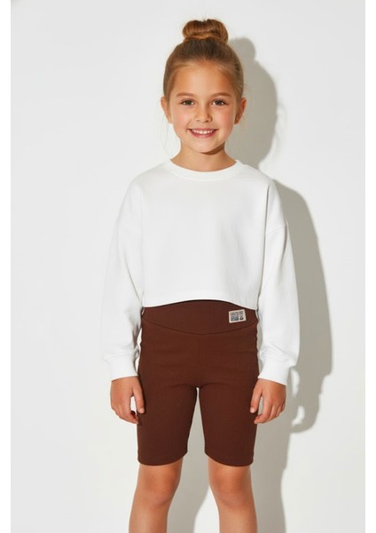 Kız Çocuk 5 - 8 Yaş Esnek Fitilli Biker Kısa Tayt - 623076