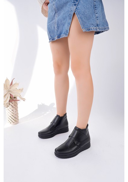 Kadın Hakiki Deri Siyah Cırtlı Ortopedik Bot fiyatları