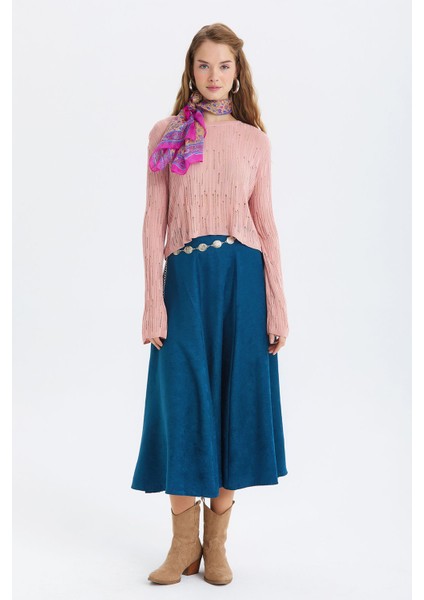 Delikli Bisiklet Yaka Bluz Pembe fiyatları