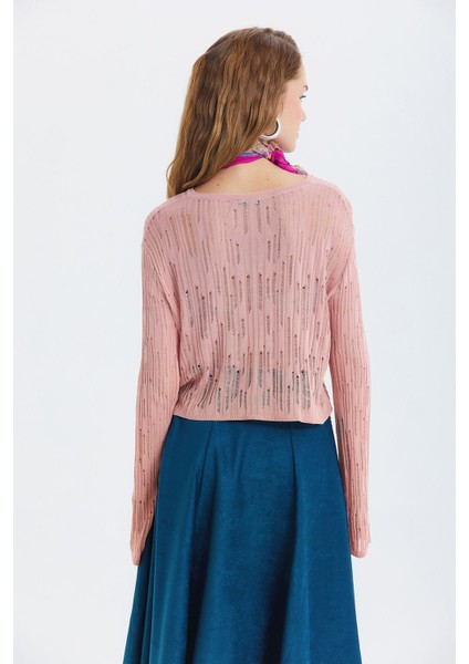 Delikli Bisiklet Yaka Bluz Pembe fırsatları