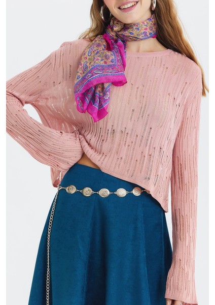 Delikli Bisiklet Yaka Bluz Pembe indirimleri