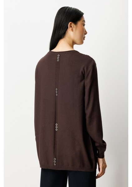 Kadın Kabartma Desenli Cepli Triko Kazak 65344 Kahverengi fırsatları