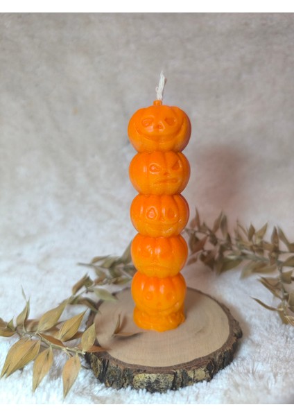 Bal Kabağı Desenli Yılbaşı Konseptli Dekoratif Mum, Tek Renk