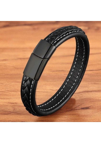 Siyah & Siyah Saç Örgülü Deri ve Çelik Bileklik 9593B8D12 modelleri