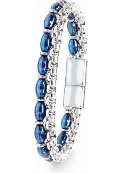 Çelik Zincirli Gümüş ve Mavi Arpa Hematit Bileklik 9592B21D5 modelleri