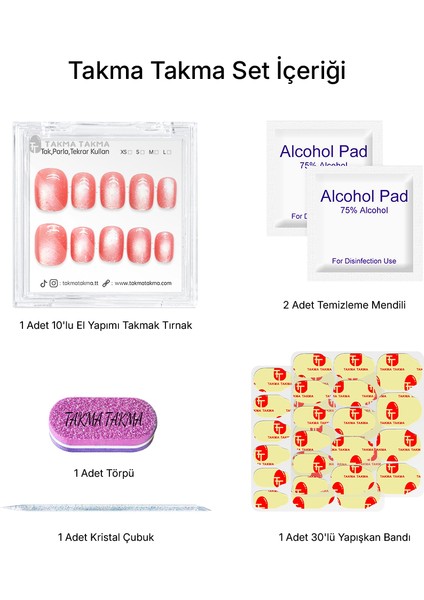 10'lu Pembe Kısa Yuvarlak TT1159 Tekrar Kullanılabilir El Yapımı Protez Takma Tırnak - Pembe-XS fiyatları