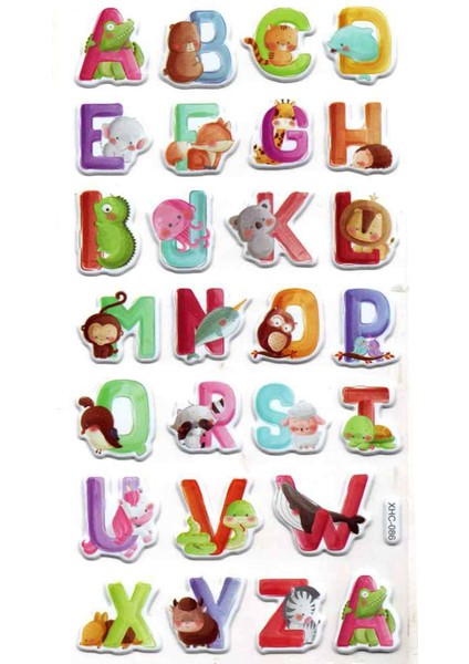 Sticker Kabartmalı Stiker Çıkartma Etiket (XHC086)-18X9 Cm- Hayvanlar Harf