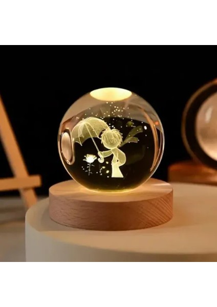 Dekoratif Küçük Prens Tasarımlı Işıklı Cam Küre