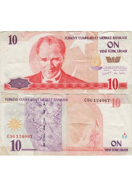8. Emisyon 10 Ytl C56 Yeni Türk Lirası. Çok Temiz+