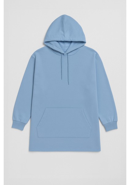Kadın Kapüşonlu Cepli Mavi Tunik Sweatshirt fiyatları