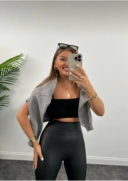 Yüksek Bel Toparlayıcı Mat Deri Tayt indirimleri