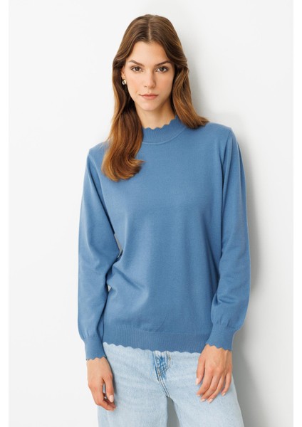 Yarım Balıkçı Angora Triko Kazak-Indigo