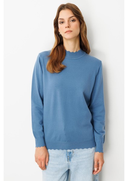 Yarım Balıkçı Angora Triko Kazak-Indigo fiyatları