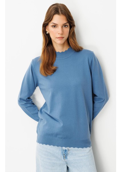 Yarım Balıkçı Angora Triko Kazak-Indigo modelleri