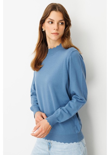 Yarım Balıkçı Angora Triko Kazak-Indigo fırsatları