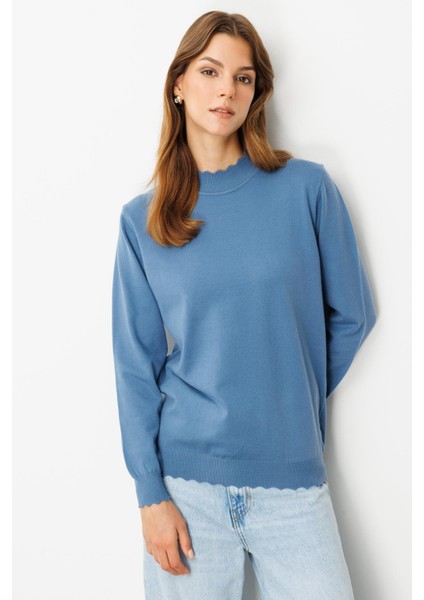 Yarım Balıkçı Angora Triko Kazak-Indigo indirimleri