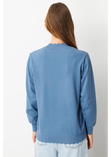 Yarım Balıkçı Angora Triko Kazak-Indigo