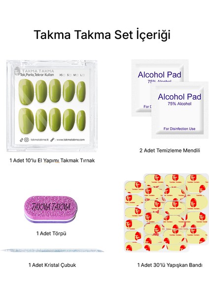 10'lu Yeşil Kısa Oval TT1268 Tekrar Kullanılabilir El Yapımı Protez Takma Tırnak - Yeşil-M fiyatları