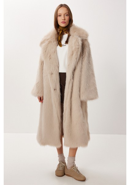 Uzun Suni Kürk Kaban LFG0169 Bej