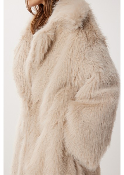 Uzun Suni Kürk Kaban LFG0169 Bej fırsatları