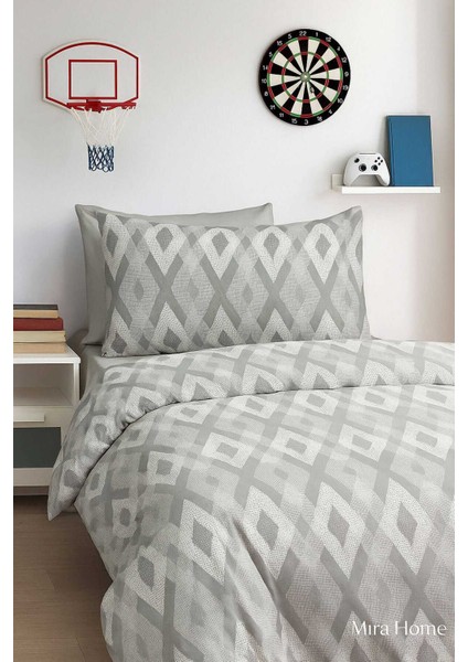 Zigzag Desenli Gri Pamuklu Tek Kişilik Nevresim Takımı modelleri