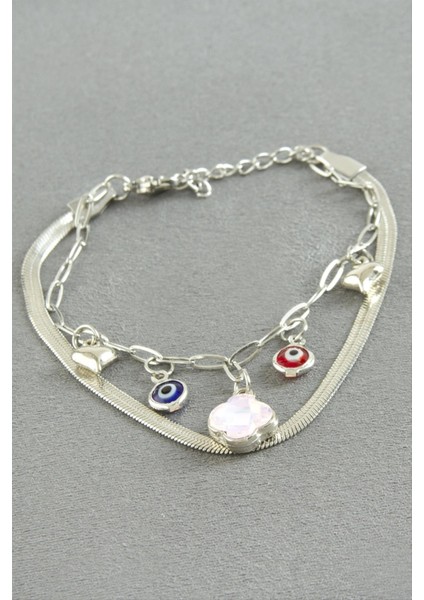 Çiçek Şans Mineli Çelik Bileklik