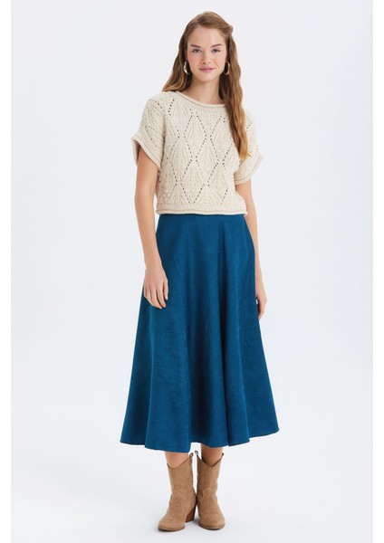 Süet A Kesim Midi Etek Mavi modelleri